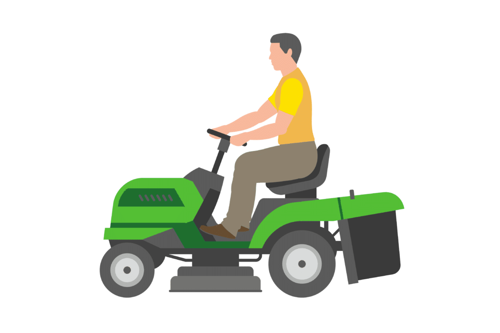 Illustration of landscaper mowing lawn