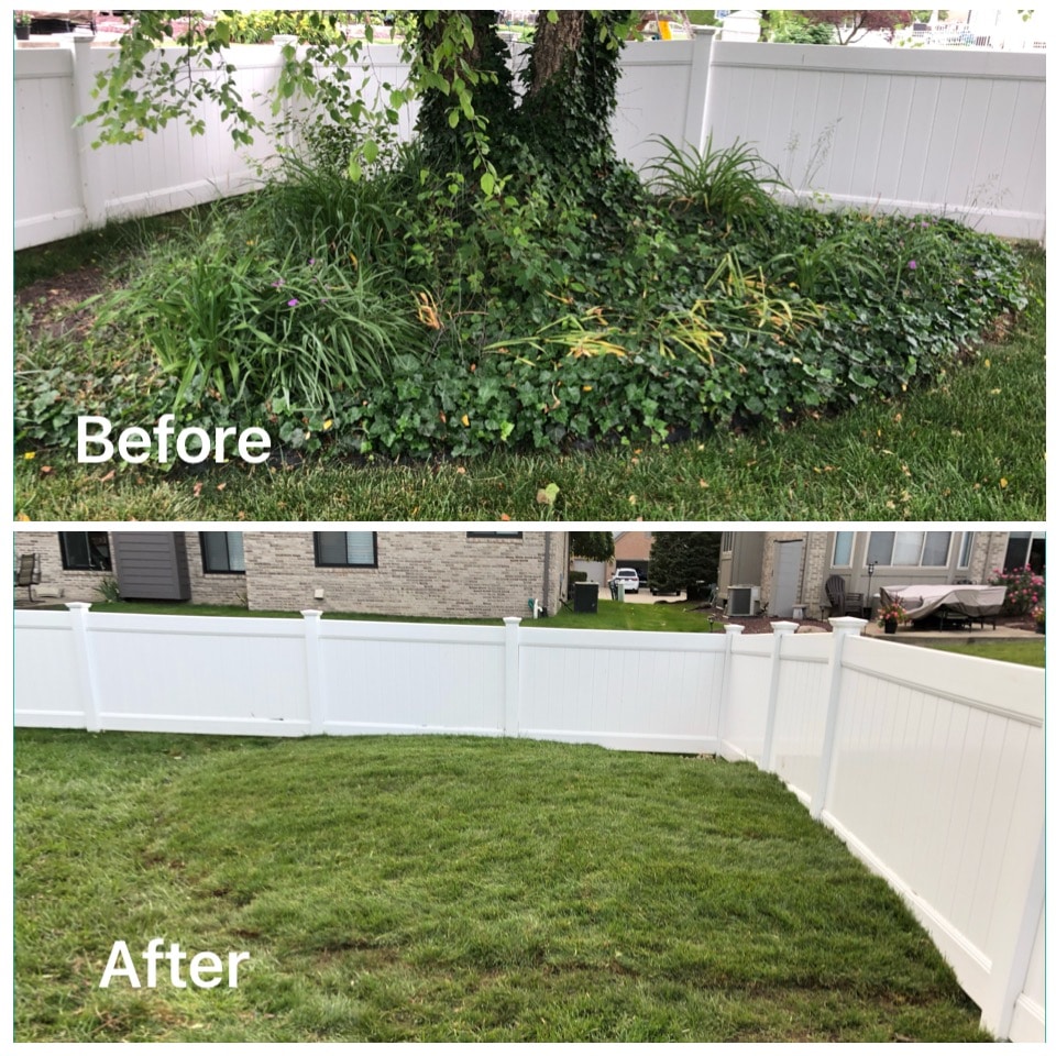 Before / after image of tree/stump removal by J & J Landscaping, LLC in Metro Detroit, Michigan