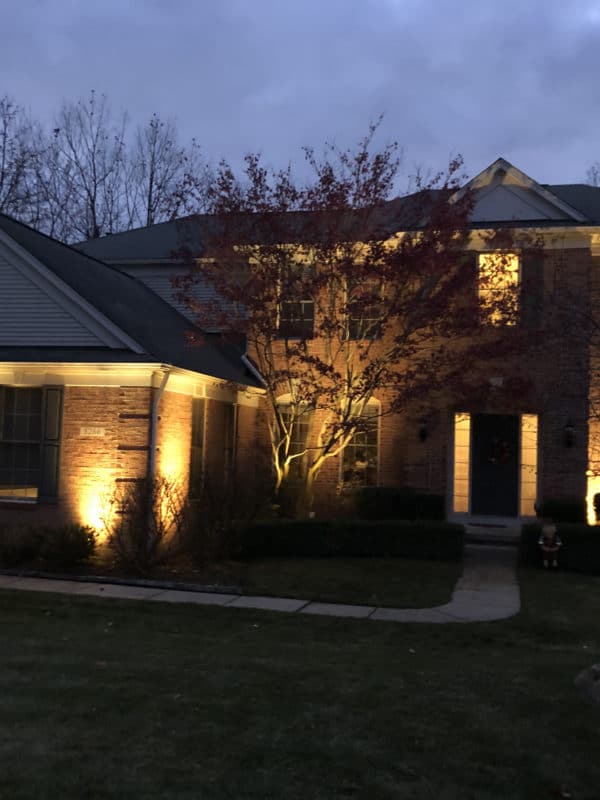 Newly-installed landscape lighting by J & J Landscaping, LLC in Metro Detroit, Michigan