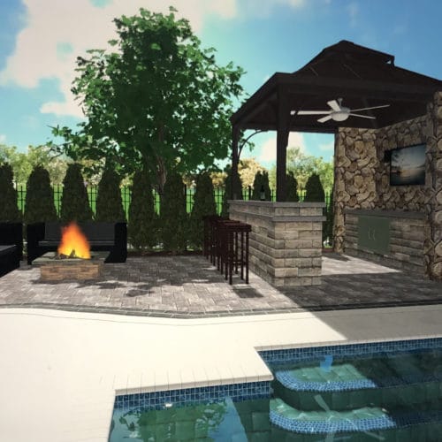 3D rendering of landscape to be constructed by J & J Landscaping, LLC
