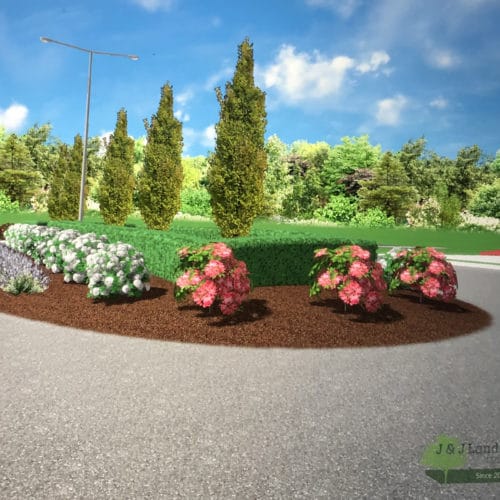 3D rendering of new landscape to be installed by J & J Landscaping, LLC