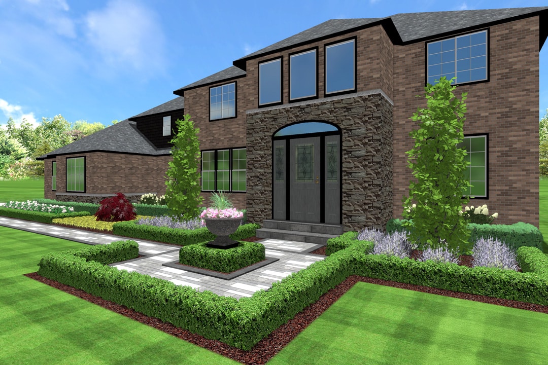 A 3D design of a new residential landscaping project by J & J Landscaping in Metro Detroit