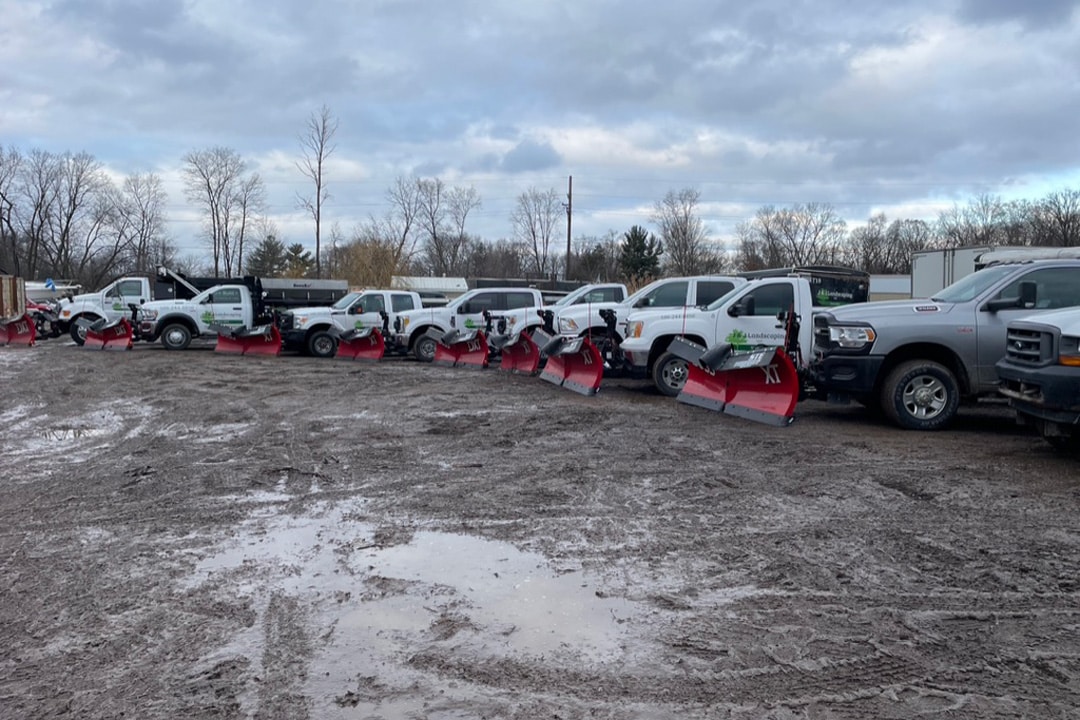 J & J Landscaping's fleet of vehicles ready to perform snow and ice removal and management services in Metro Detroit