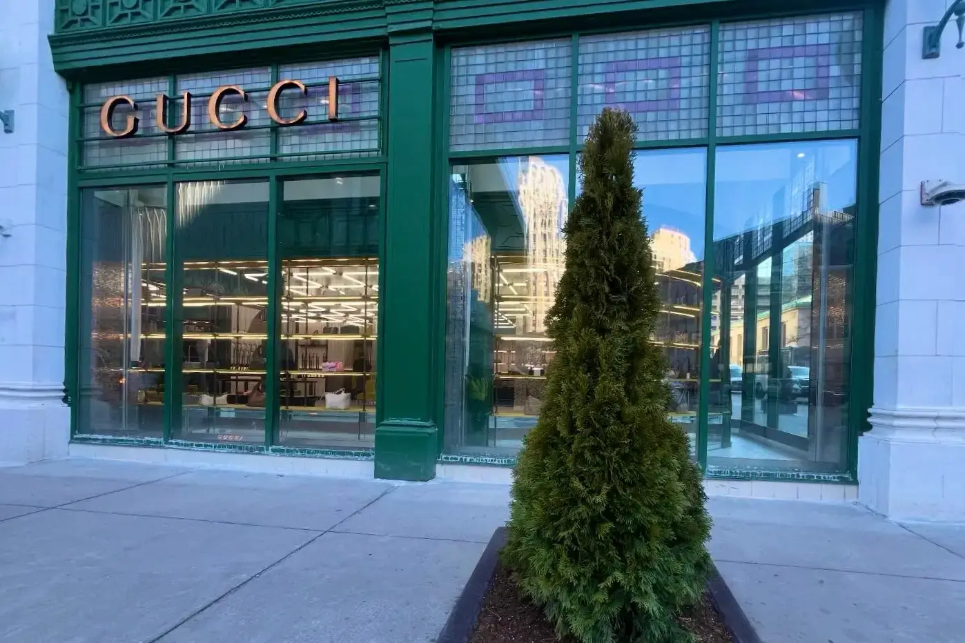 A new commercial landscape designed and built by J&J Landscaping at the Gucci store in Downtown Detroit, Michigan.